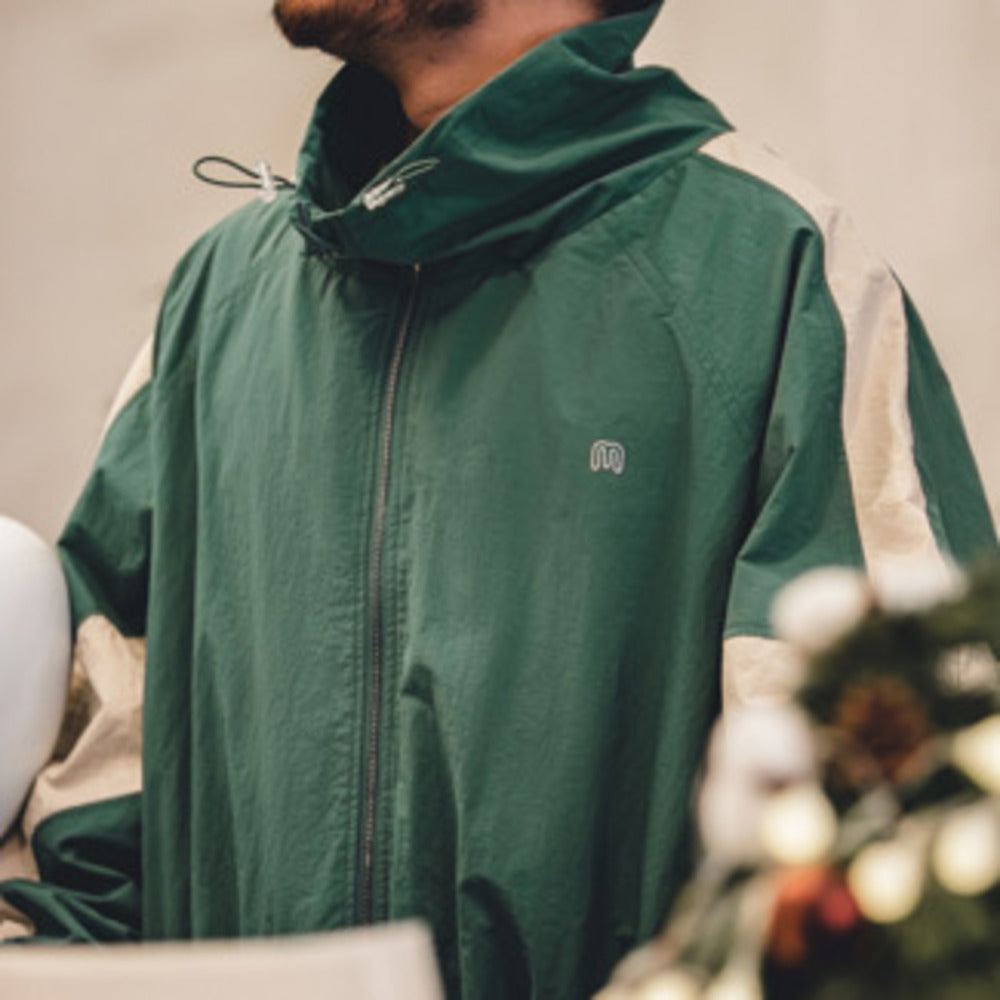 美式復古寬松可拆卸雙拉鏈夾克春秋短款拼色字母外套