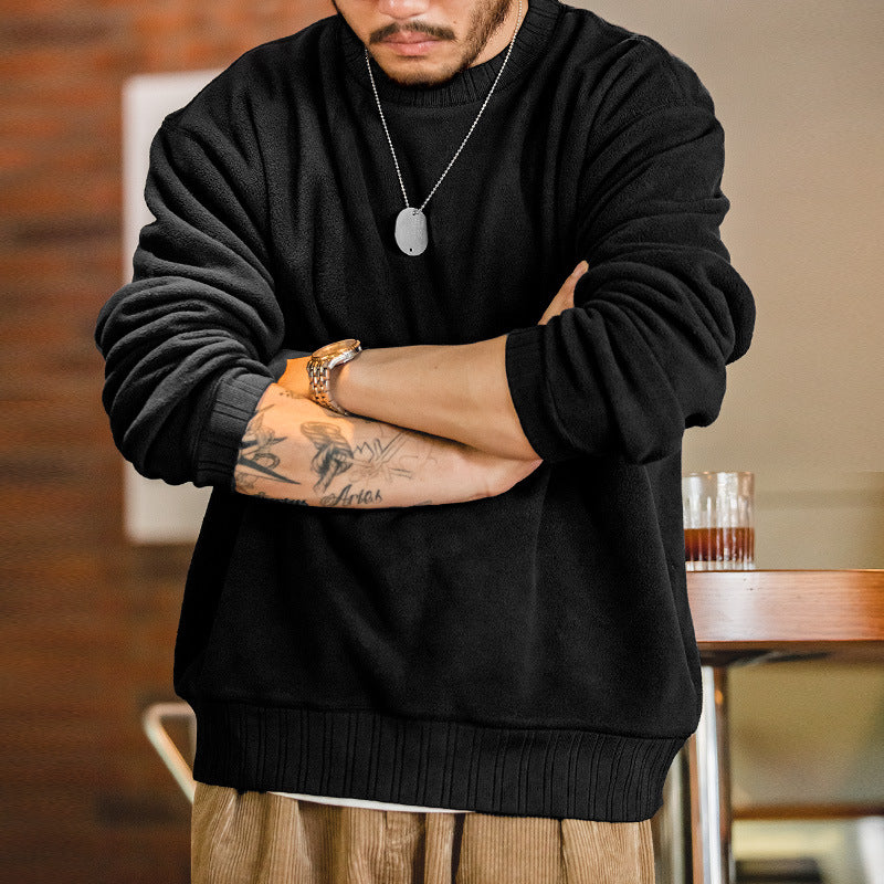 復古圓領衛衣搖粒絨內搭秋冬保暖長袖加厚外套