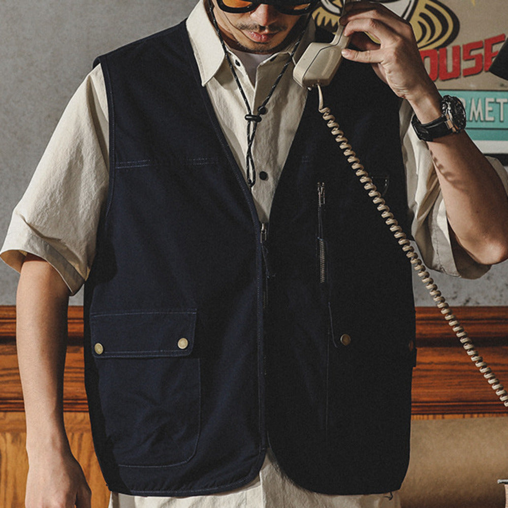 美式復古工裝馬甲男夏季山系戶外露營夾克外套潮牌馬夾