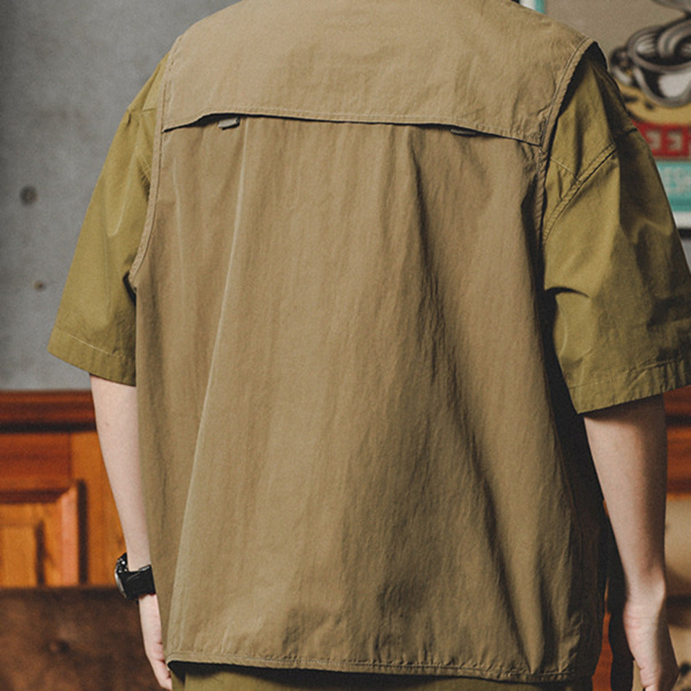 春季山系戶外釣魚無袖夾克外套男潮牌寬松美式工裝馬夾