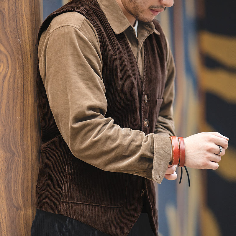 美式復古獵裝馬甲燈芯絨背心阿美咔叽坎肩外套