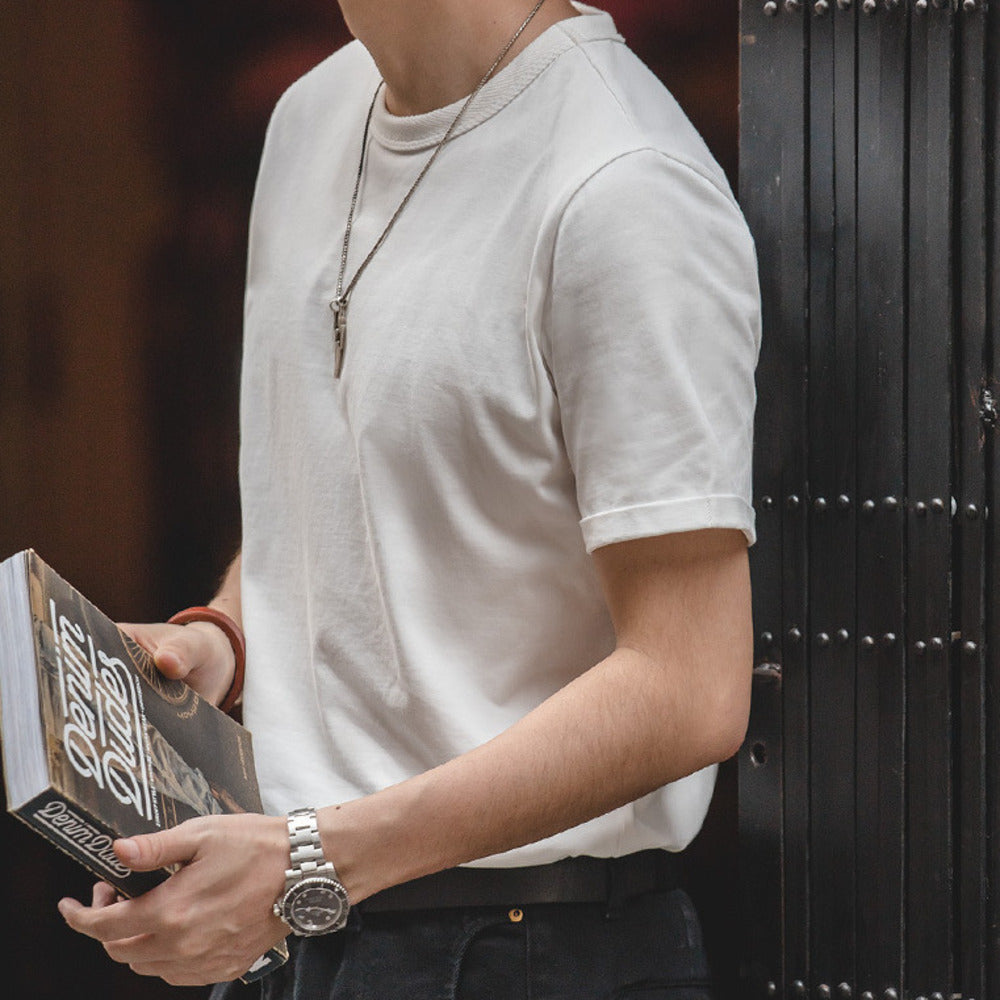 美式復古32支白色t恤內搭二本針夏季短袖打底衫