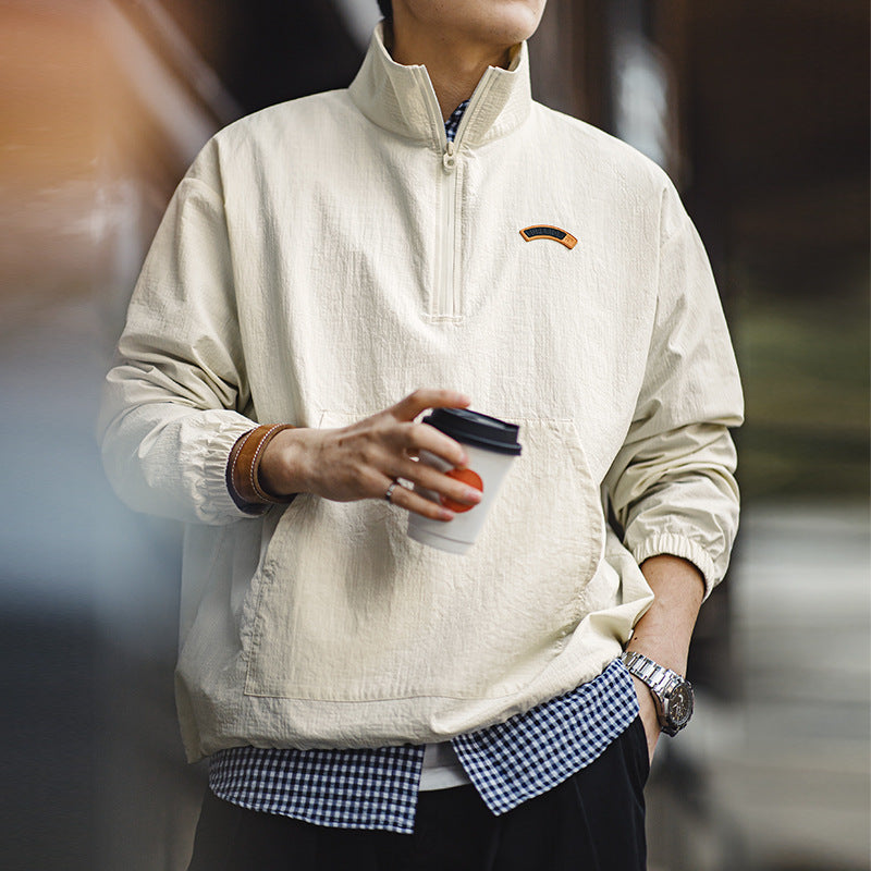 美式復古半拉鏈立領cityboy運動套頭夾克衛衣