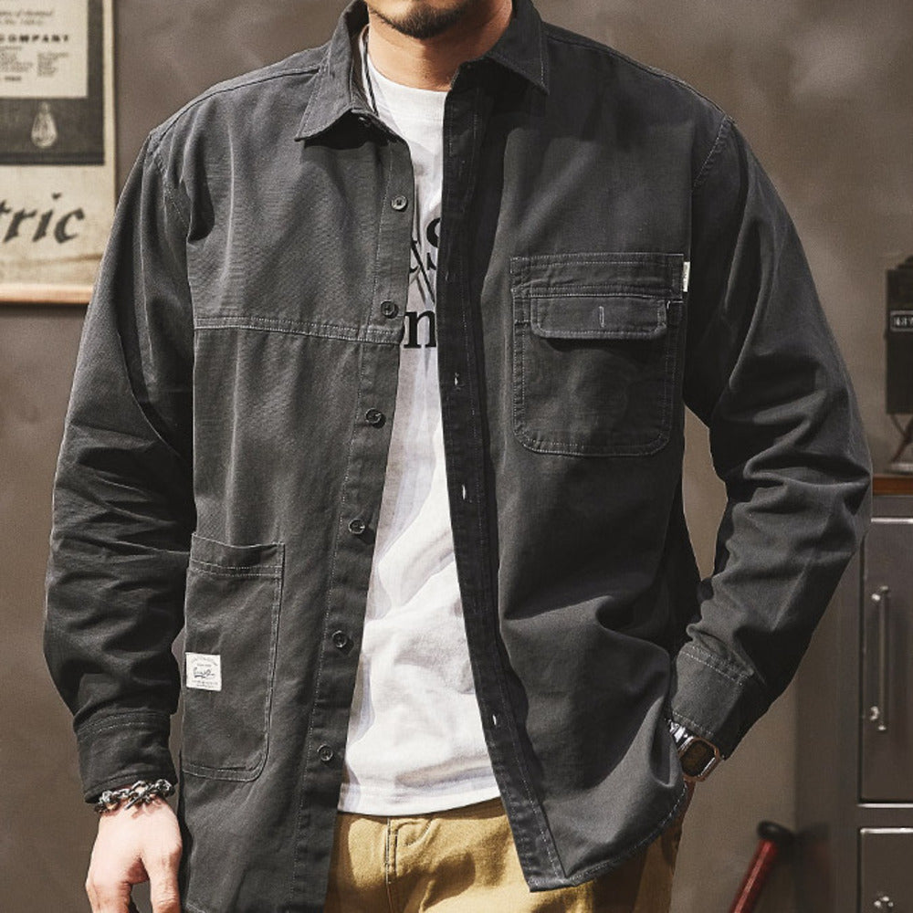 美式工裝復古高級感通勤襯衣阿美咔叽外套機能夾克