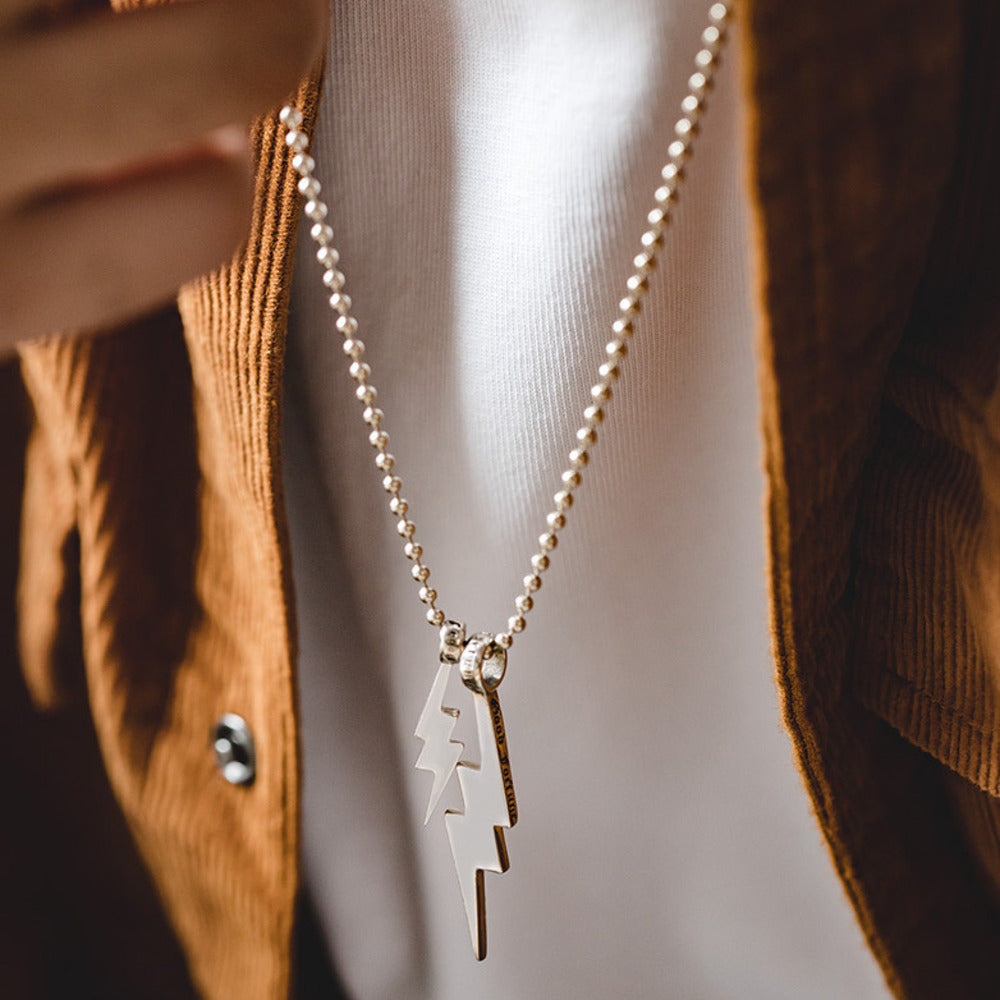 復古小閃電銀吊墜毛衣項鍊掛墜男女