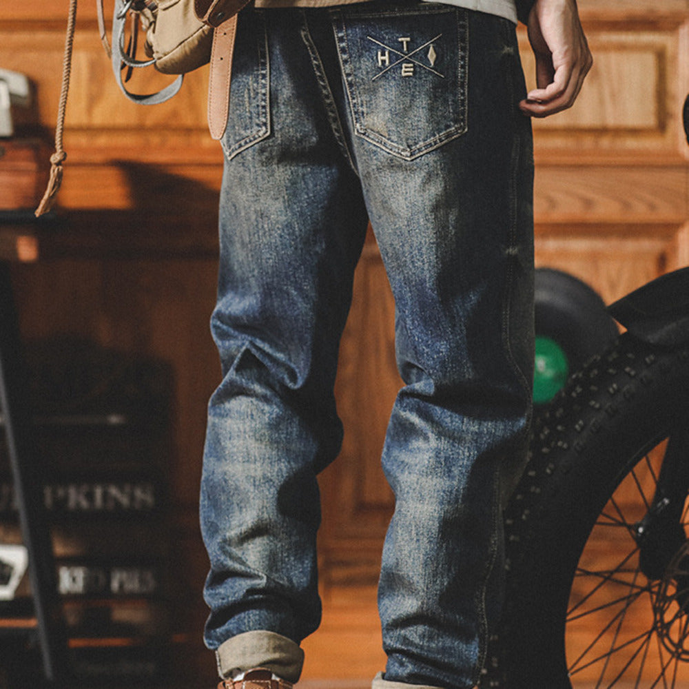 美式復古牛仔褲男士直筒春季寬松水洗做舊阿美咔叽休閑長褲