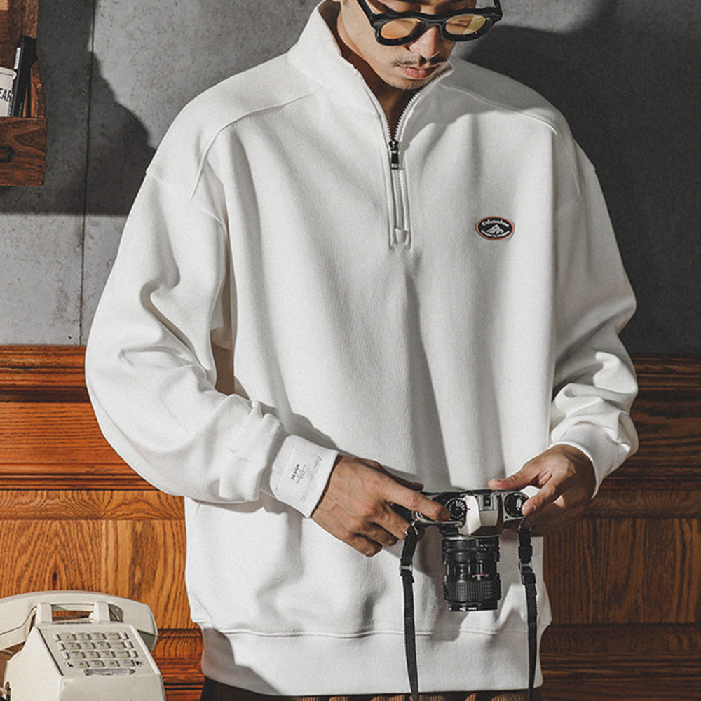 美式復古半拉鏈衛衣男潮牌寬松休閑立領上衣春秋季純棉長袖外套男