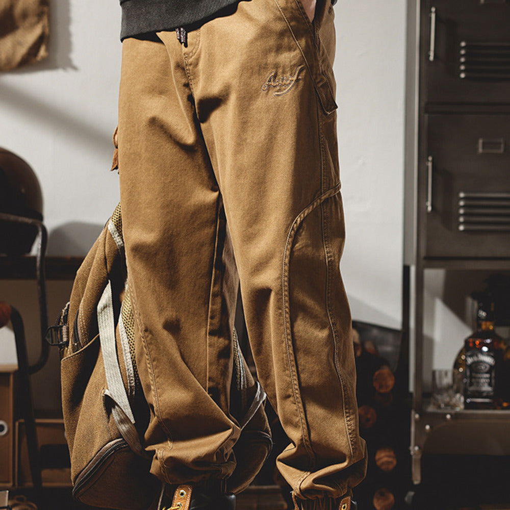 美式復古工裝男春季潮牌大碼寬松哈倫束腳休閑褲阿美咔叽男褲