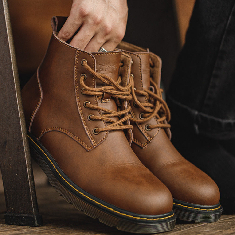 秋季馬丁靴高幫英倫風工裝靴中幫潮鞋男牛皮沙漠靴短靴子