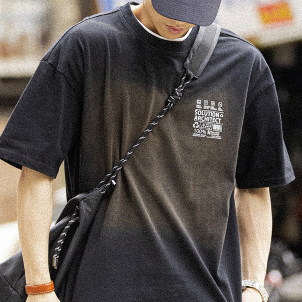 美式復古水洗做舊T恤蠟染水洗休閑印花半袖短袖棉打底衫