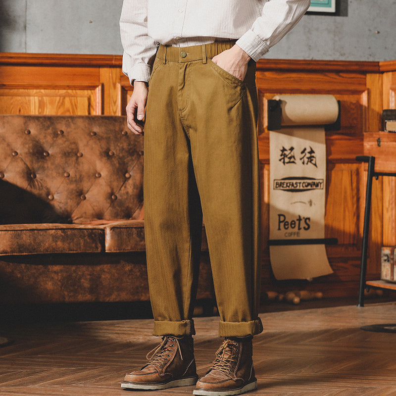 法式工裝褲男春秋款美式復古男裝廓爾格西褲寬松直筒休閑錐形褲