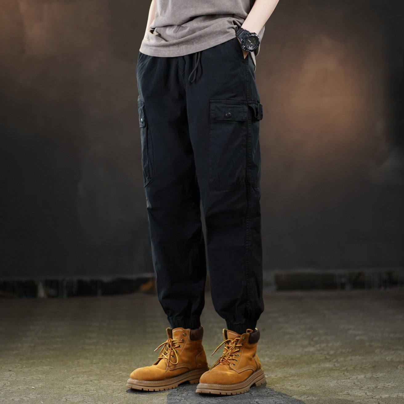 美式復古炸街哈倫褲夏季純色潮牌休閑束腳九分褲