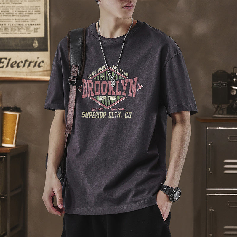 美式復古t恤短袖男夏季大碼純棉上衣字母印花260g半袖衫