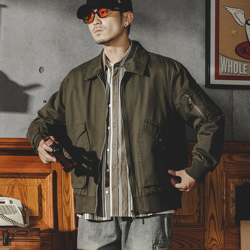 美式復古工裝外套男士春秋季寬松休閑翻領獵裝夾克