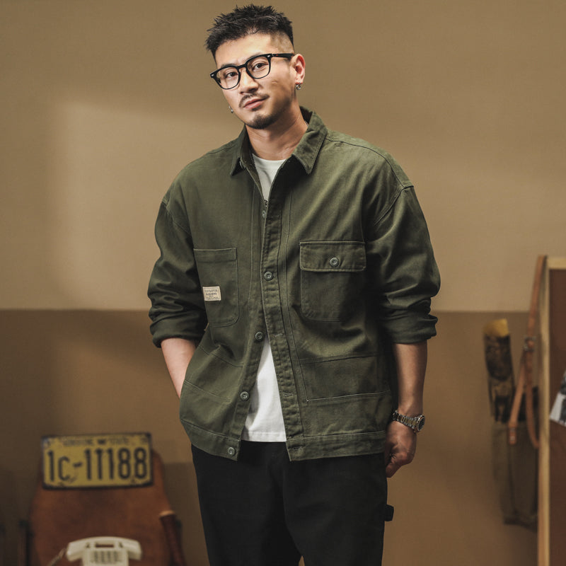 美式復古工裝襯衫春秋季款潮牌痞帥牛仔夾克外套