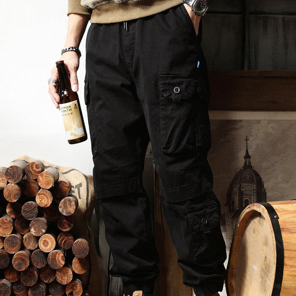 美式工裝褲復古軍事風黑色哈倫褲