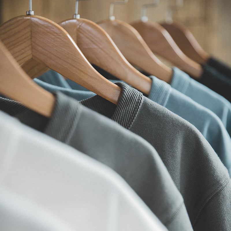 美式復古圓領300g純色厚實碳素磨毛t恤男士棉短袖