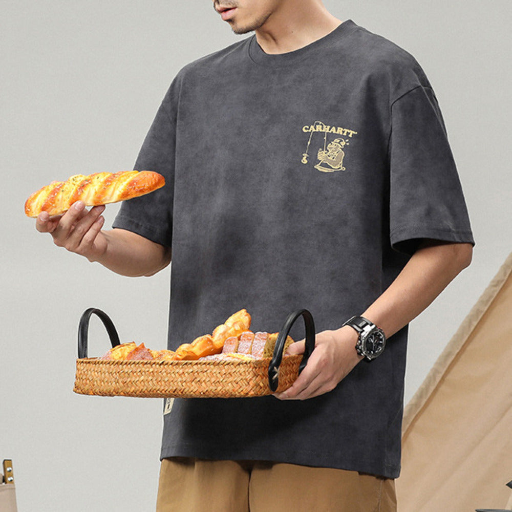 夏季2024新款寬松大碼徒步露營風短袖t恤男潮牌