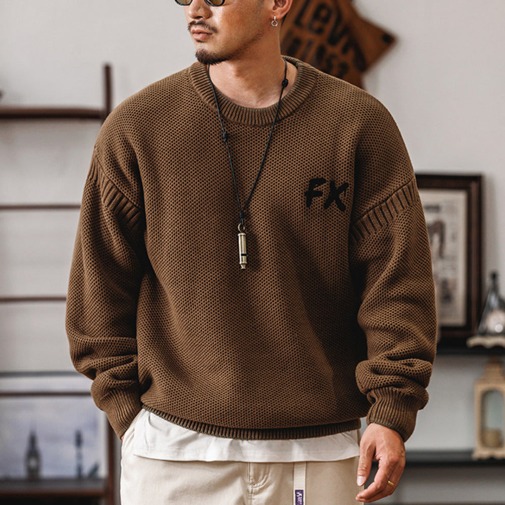 美式復古冬季歐美炸街針織衫男士寬松保暖線衣