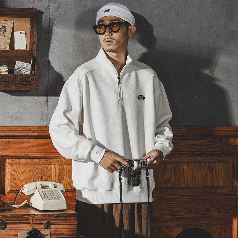 美式復古半拉鏈衛衣男潮牌寬松休閑立領上衣春秋季純棉長袖外套男