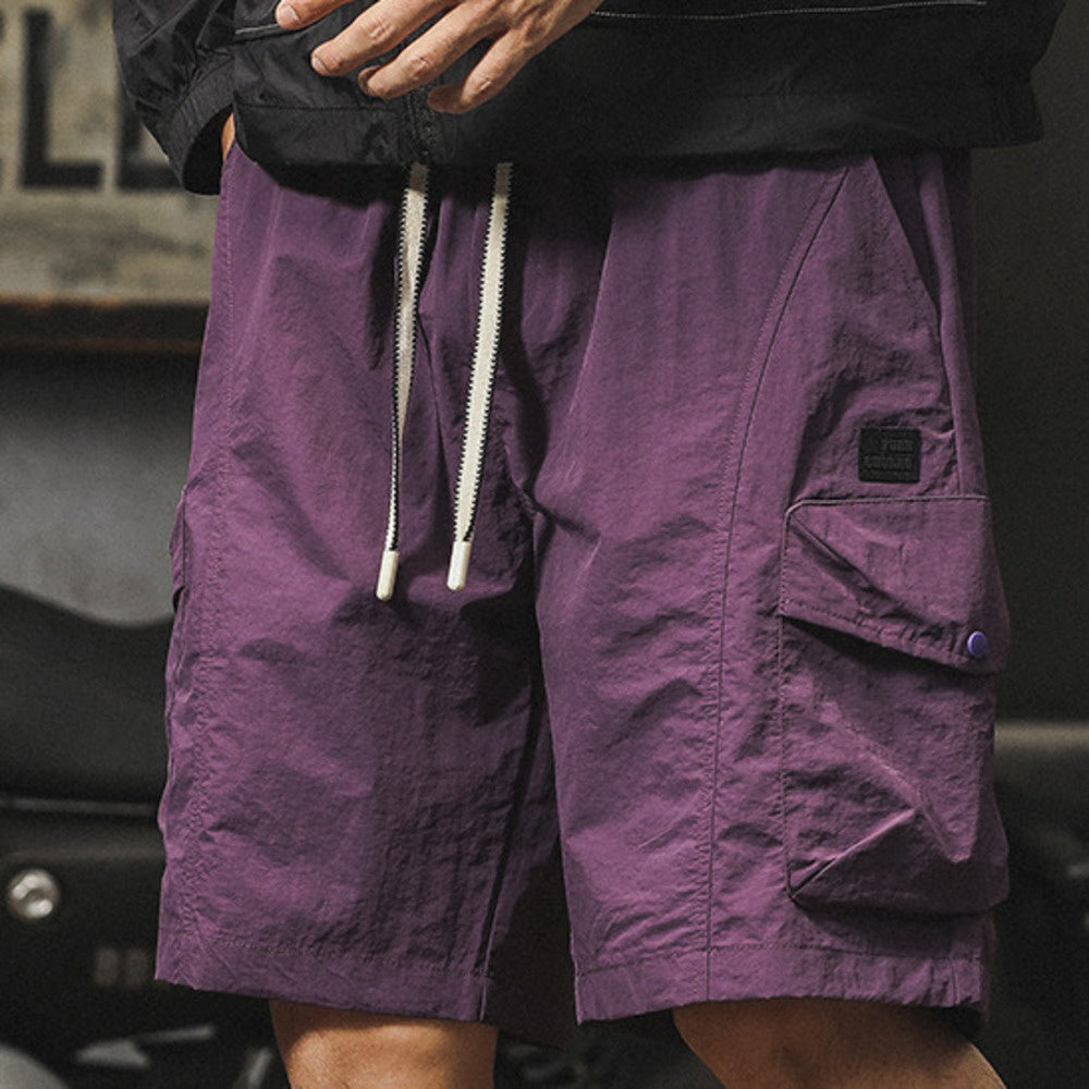 夏季新款男生褲子青少年寬松大碼速幹短褲潮牌工裝冰絲褲五分