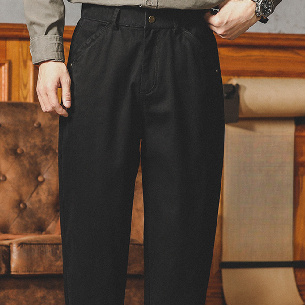 法式工裝褲男春秋款美式復古男裝廓爾格西褲寬松直筒休閑錐形褲