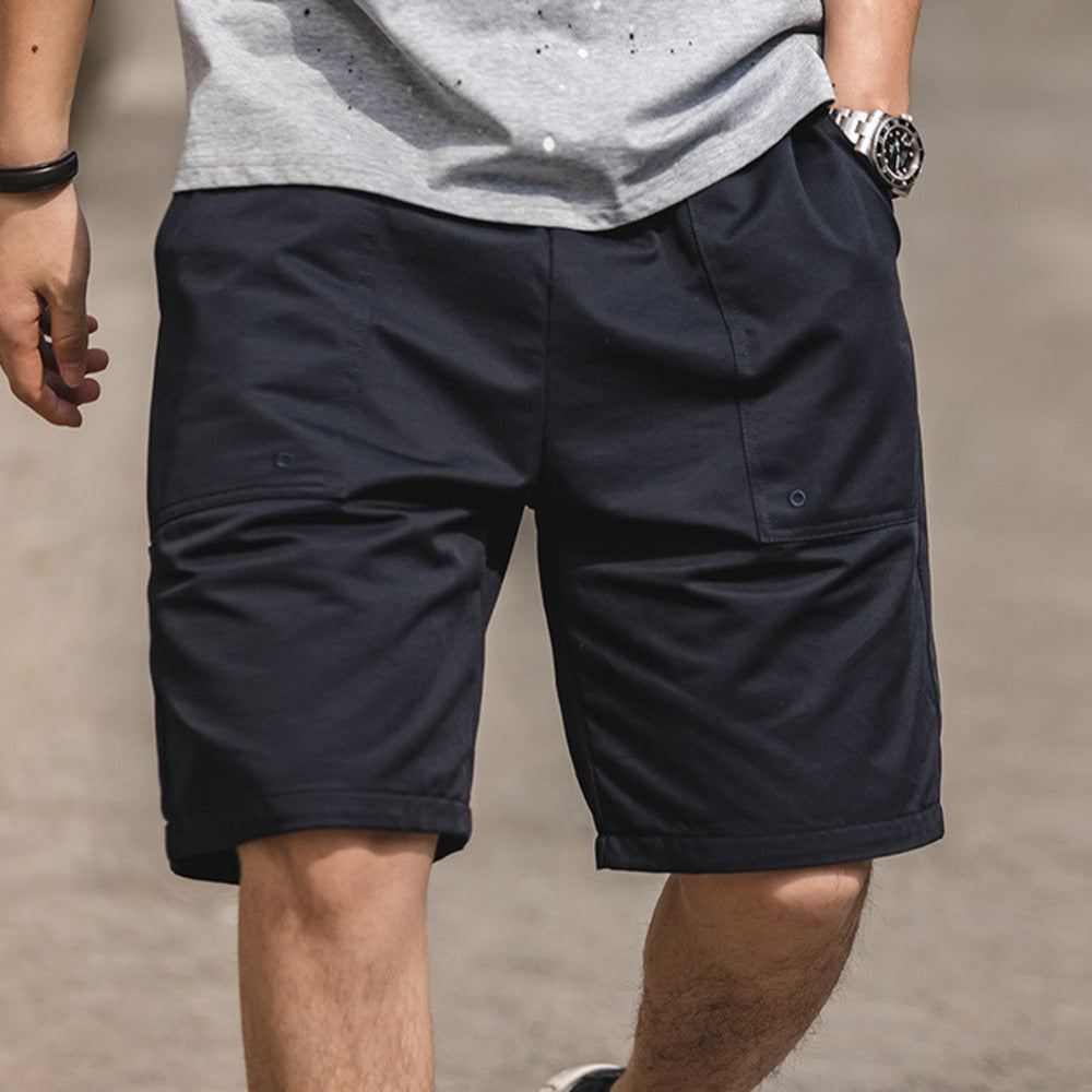 法式復古短褲松緊腰美式五分休閑寬松直筒沙灘褲