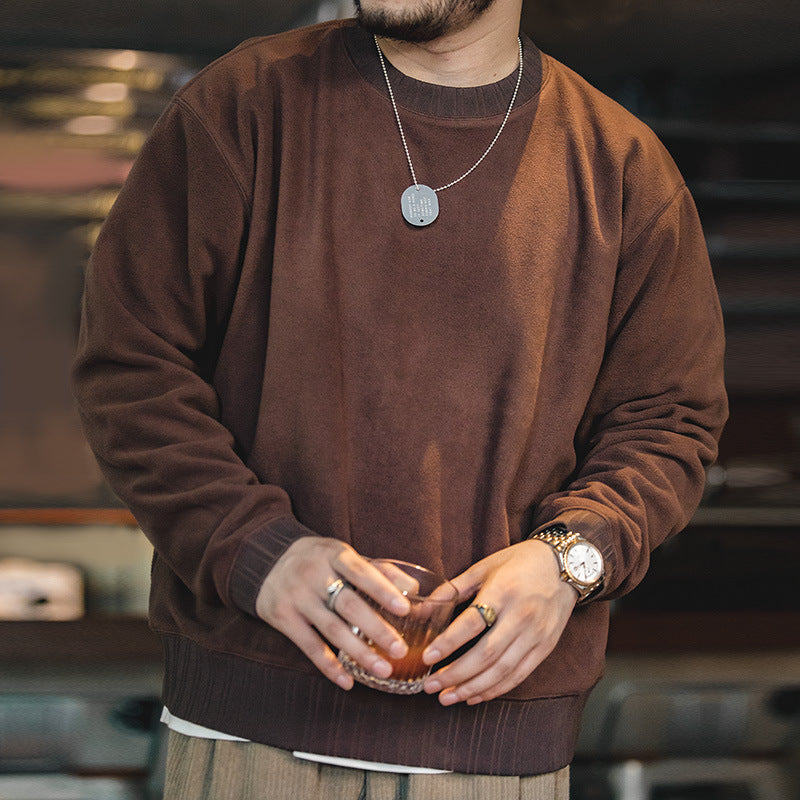 復古圓領衛衣搖粒絨內搭秋冬保暖長袖加厚外套