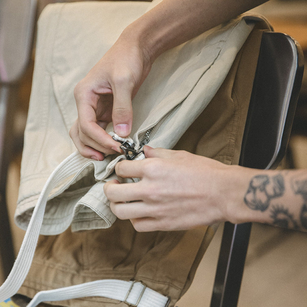 美式復古卡扣腰帶阿美咔叽休閑五分褲