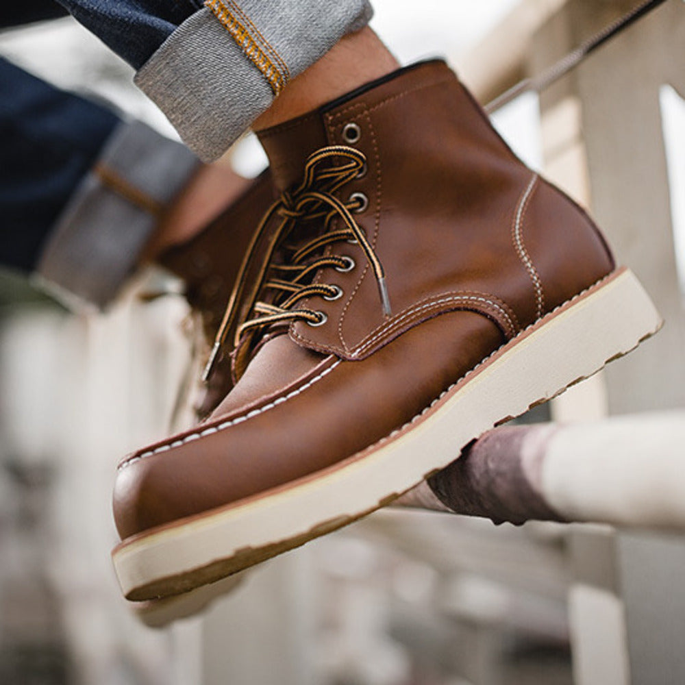 875工裝靴中幫英倫風皮鞋復古阿美咔叽真皮馬丁靴