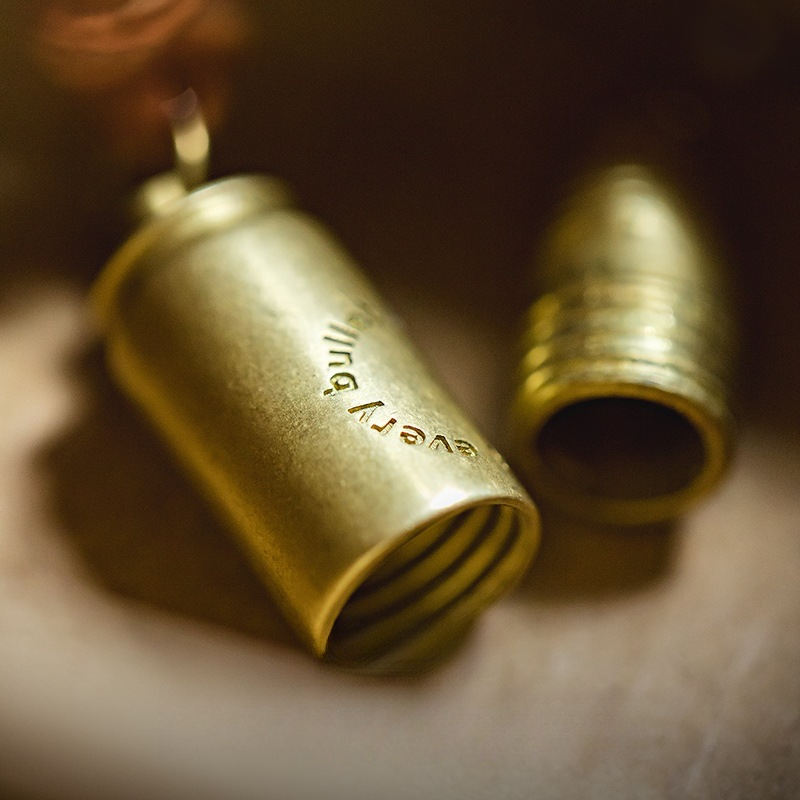 復古黃銅鲨魚子彈頭項鏈吊墜可拆卸刻字掛飾紀念品