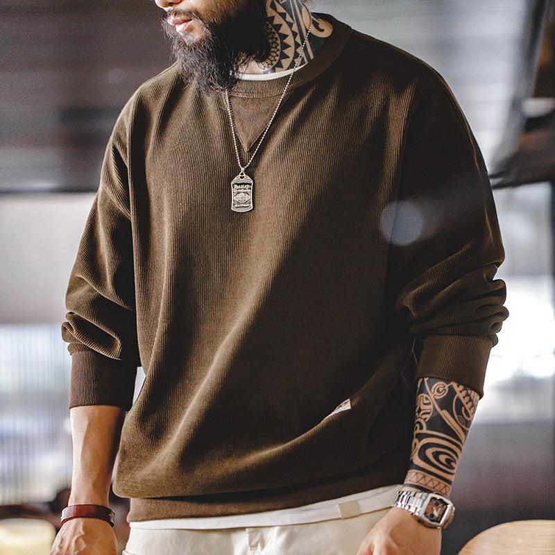 美式復古雪尼爾衛衣圓領基礎款抗皺打底長袖T恤