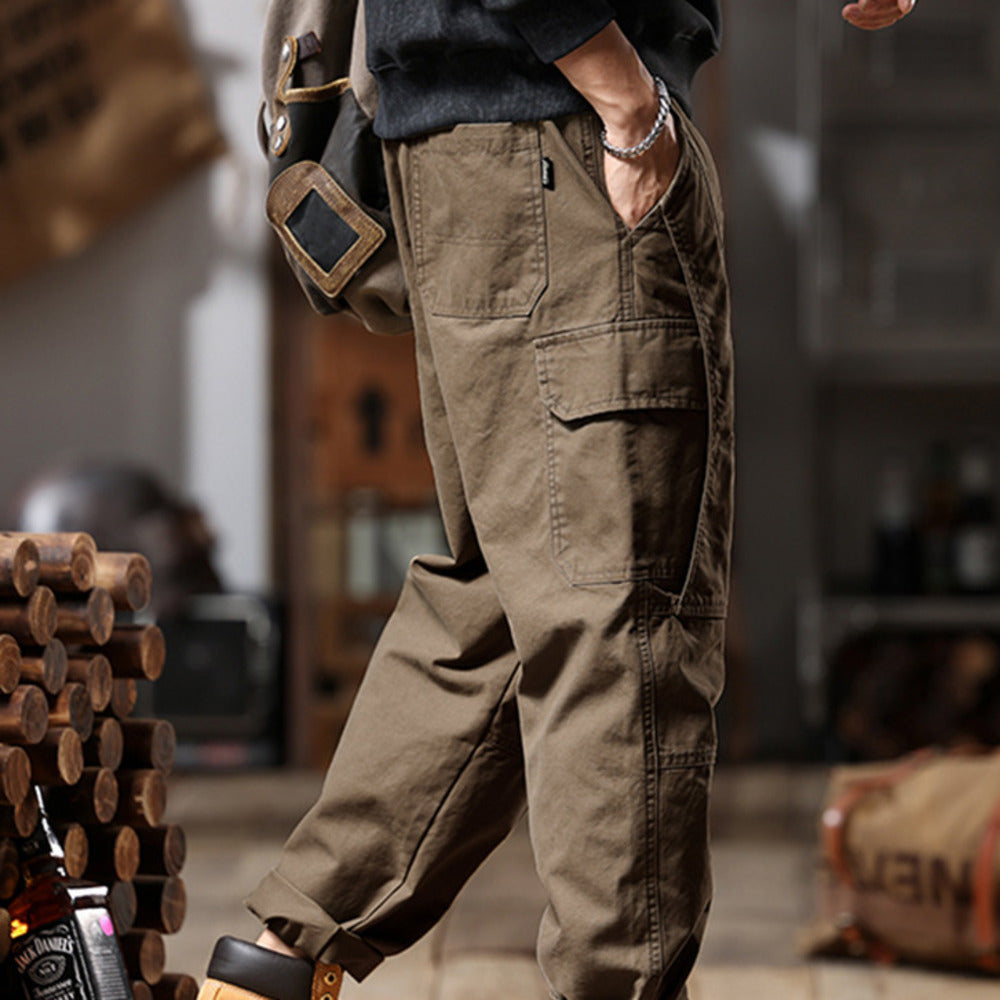 時尚工裝風休閑男士新款寬松直筒美式復古長褲