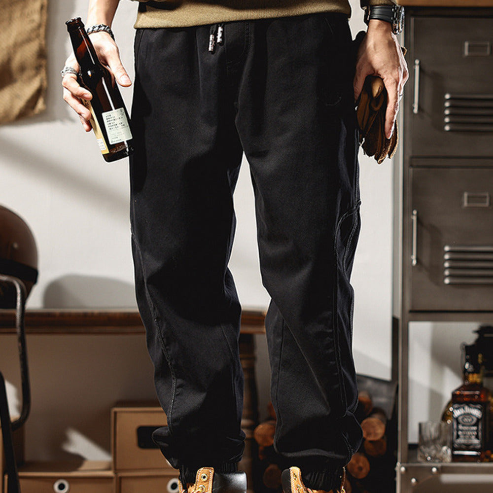 美式復古工裝男春季潮牌大碼寬松哈倫束腳休閑褲阿美咔叽男褲