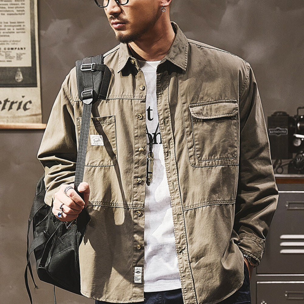 美式工裝襯衫春秋季復古山系夾克外套