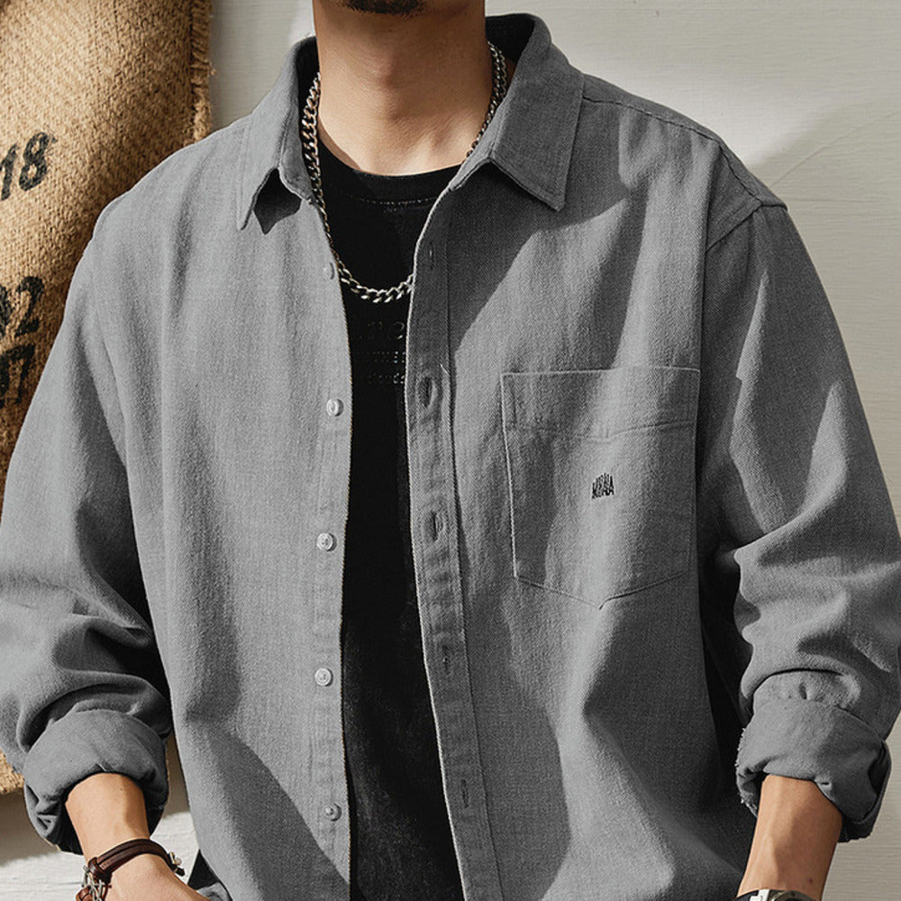 潮流襯衫高級感純棉長袖外套美式刺繡休閑工裝襯衣