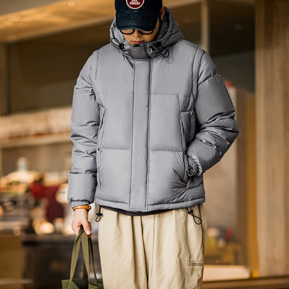 山系可拆卸羽絨服馬甲保暖機能連帽背心外套面包棉服