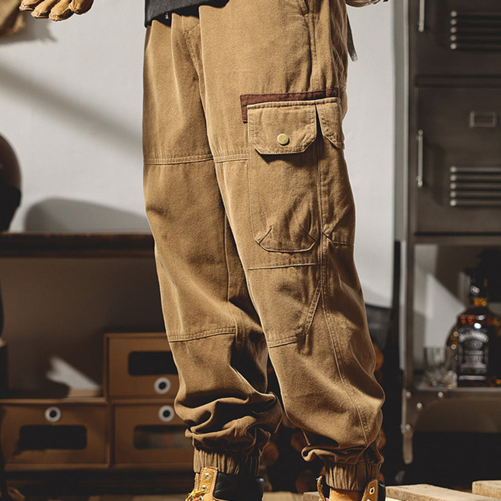 美式復古工裝褲2024年春秋季寬松大碼束腳休閑長褲
