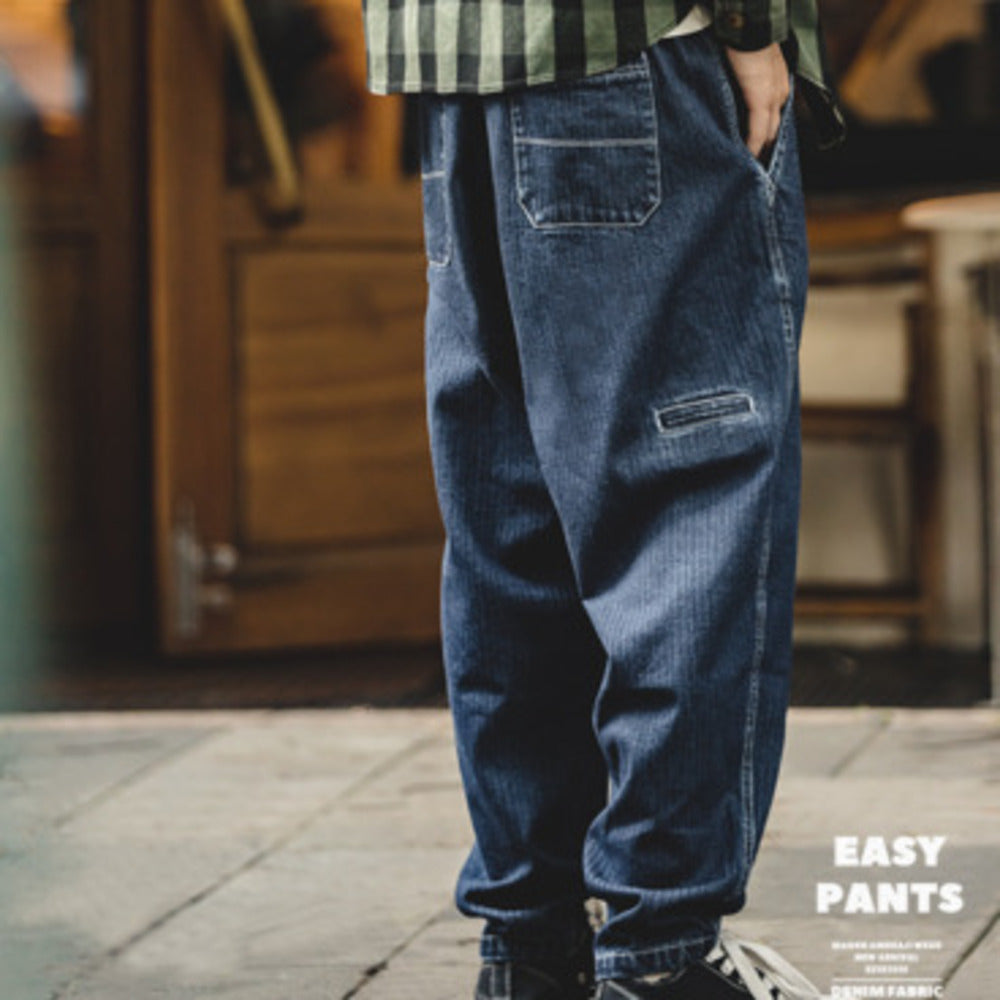 休閑丹寧錐形牛仔褲寬松蘿蔔束腳燈籠褲哈倫褲