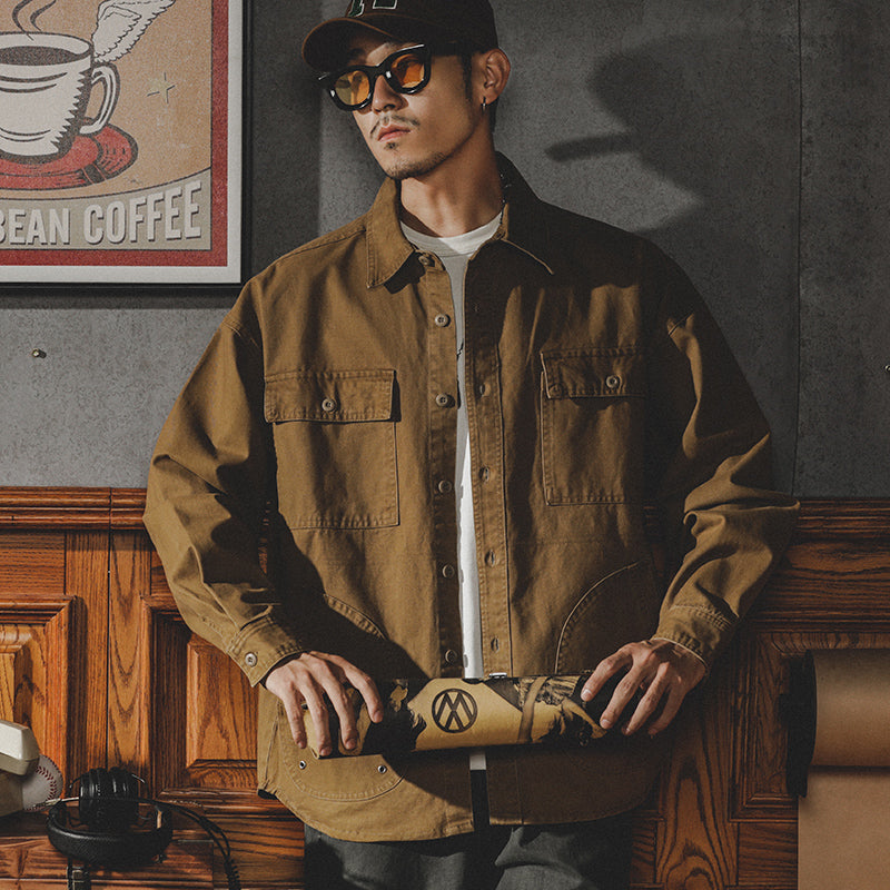 美式工裝襯衫男潮牌復古長袖襯衣男士春秋季寬松休閑上衣外套