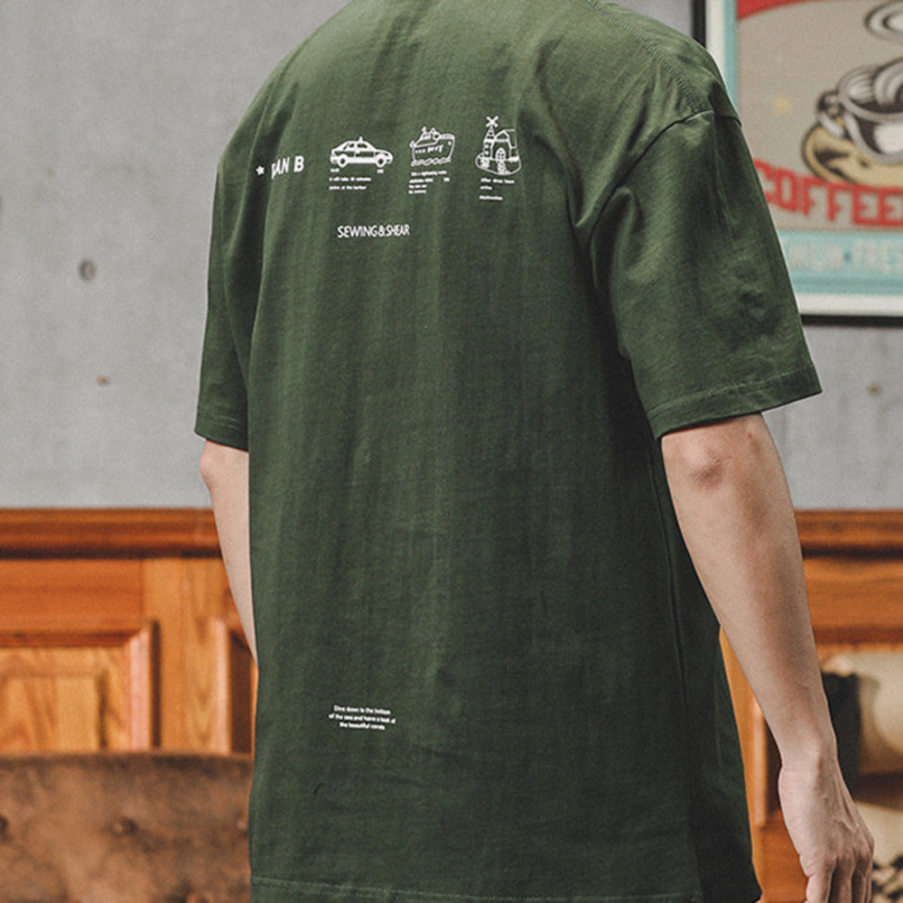 美式白色短袖t恤男夏季寬松大碼純棉潮牌百搭圓領半截袖體恤