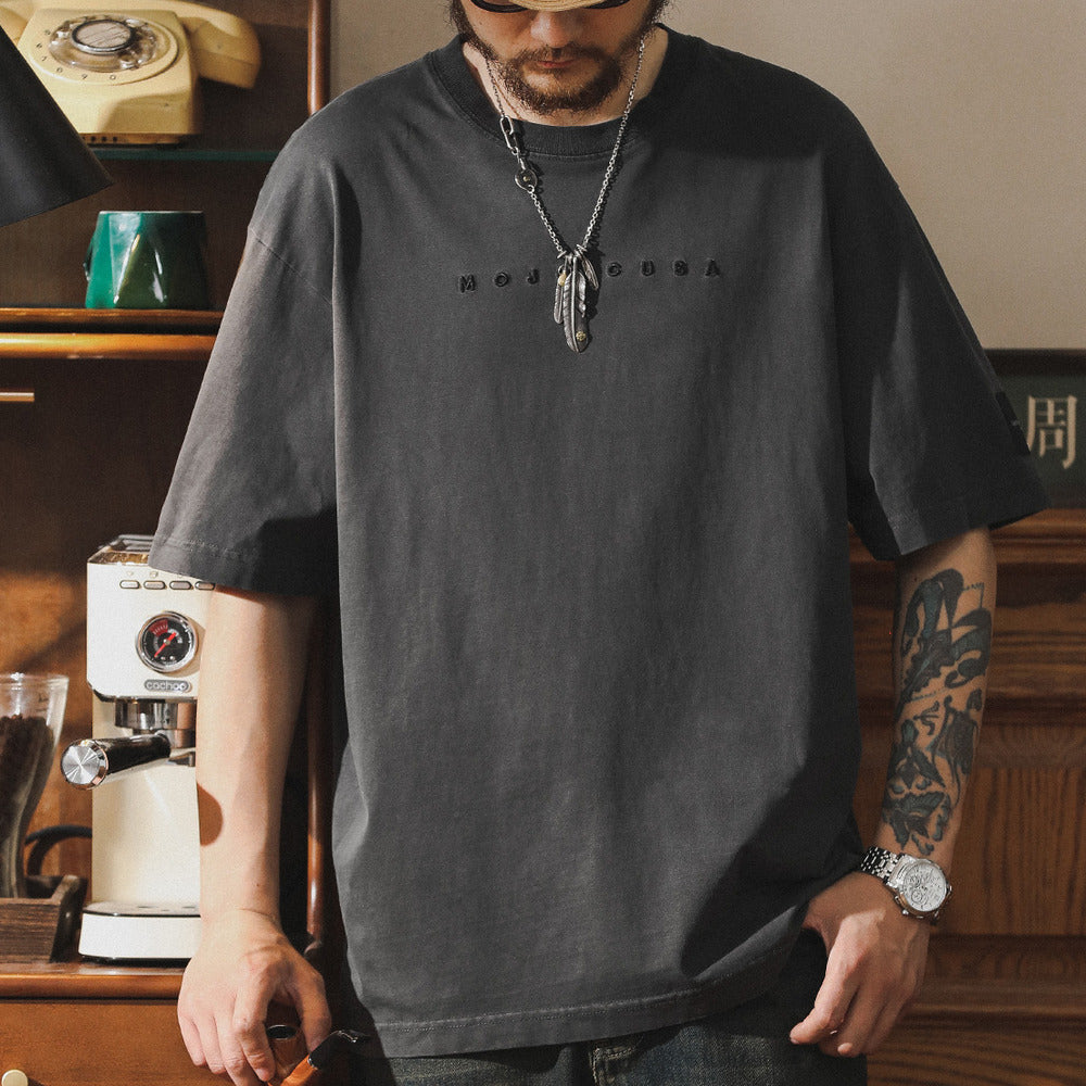 高級感男士t恤短袖2024新款夏季寬松上衣美式復古純棉體恤