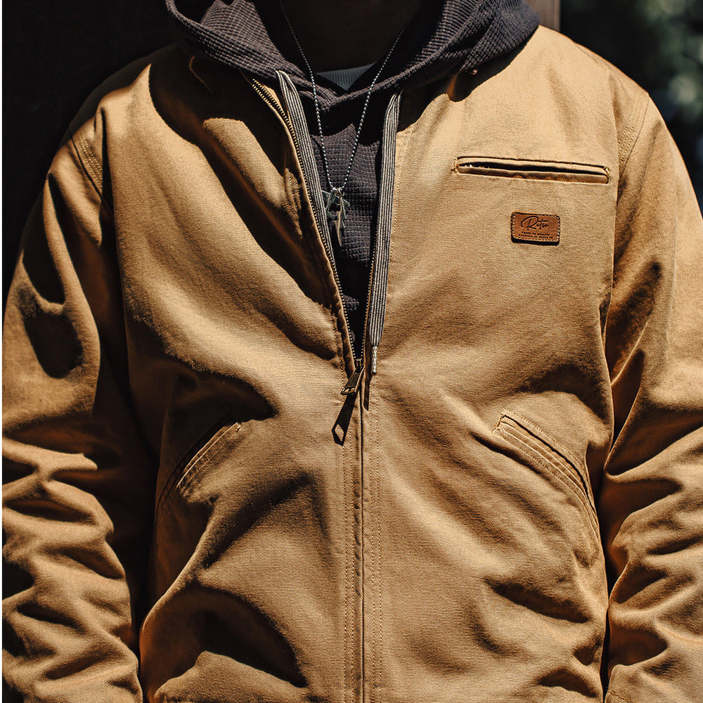 美式復古底特律獵裝夾克阿美咔叽帆布翻領外套