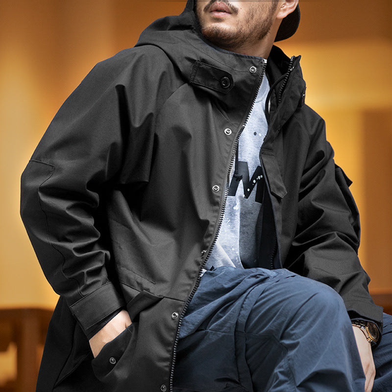 休閑戶外運動連帽機能外套黑色尼龍夾克