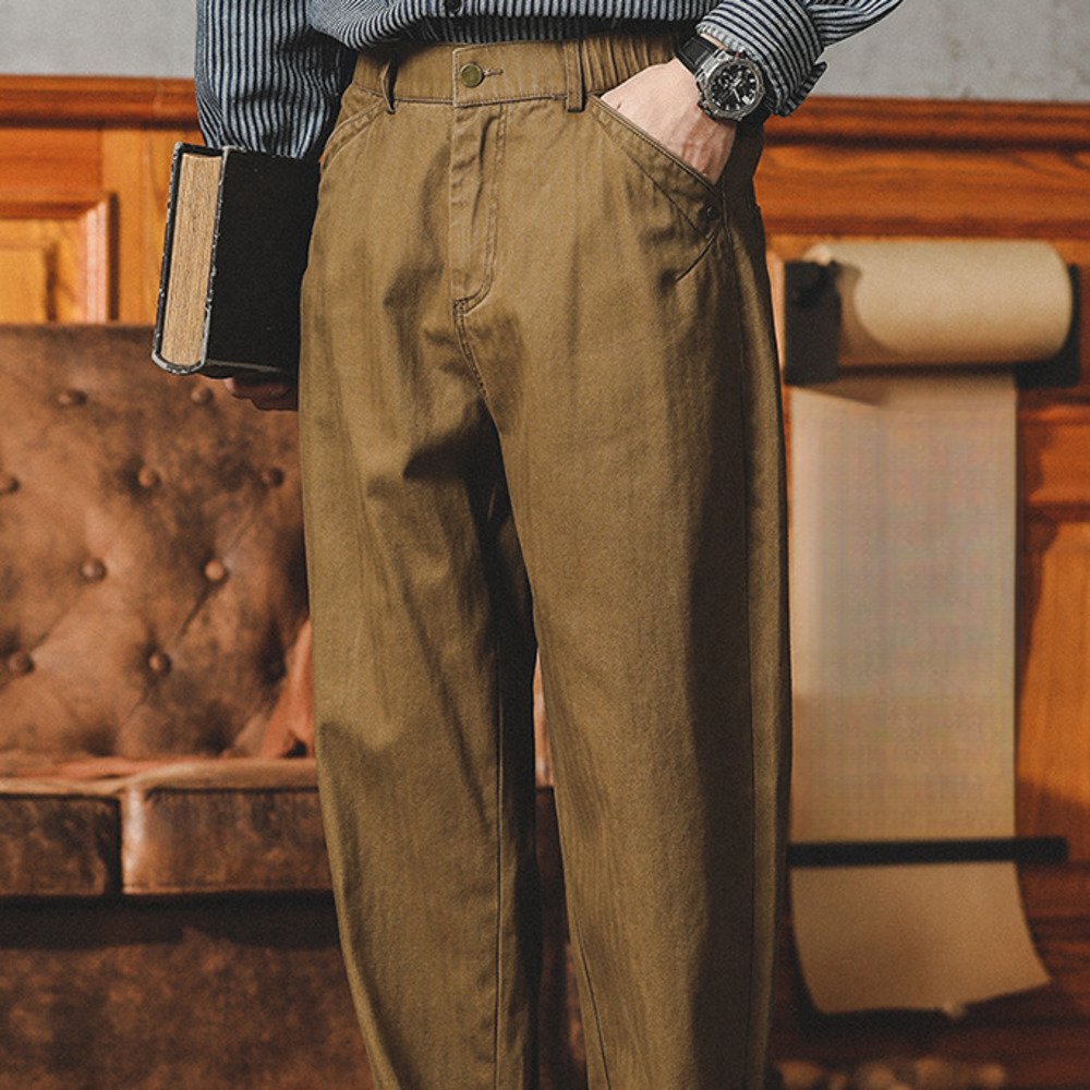 法式工裝褲男春秋款美式復古男裝廓爾格西褲寬松直筒休閑錐形褲
