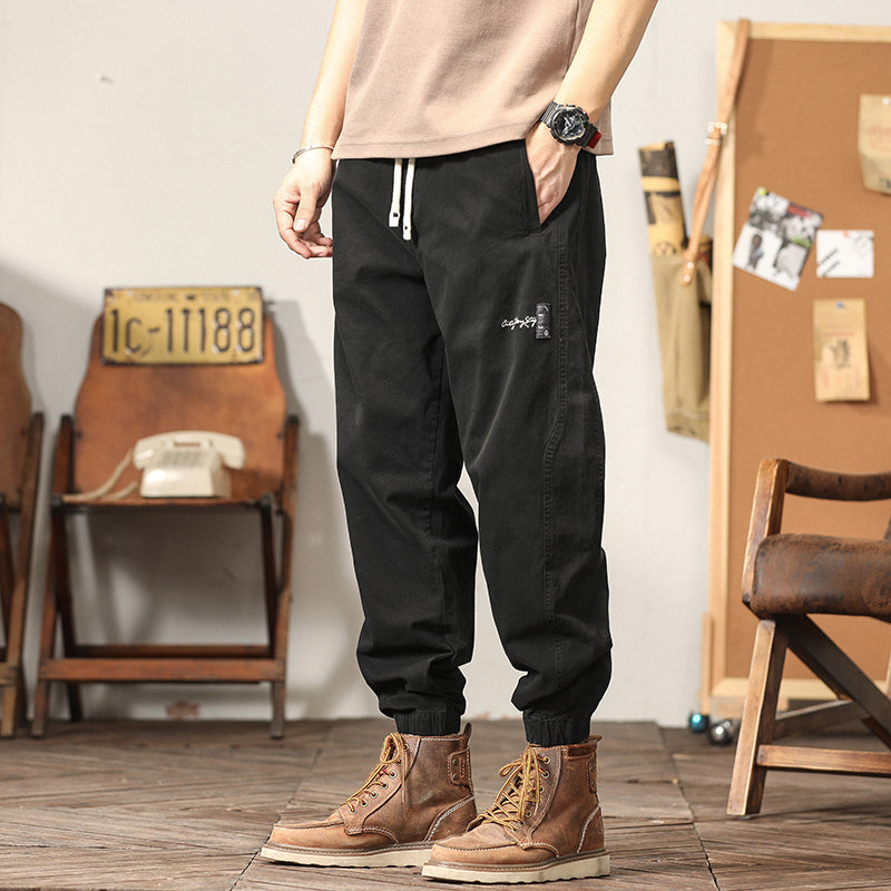 直筒垂感純棉春季美式復古工裝褲運動收腿褲