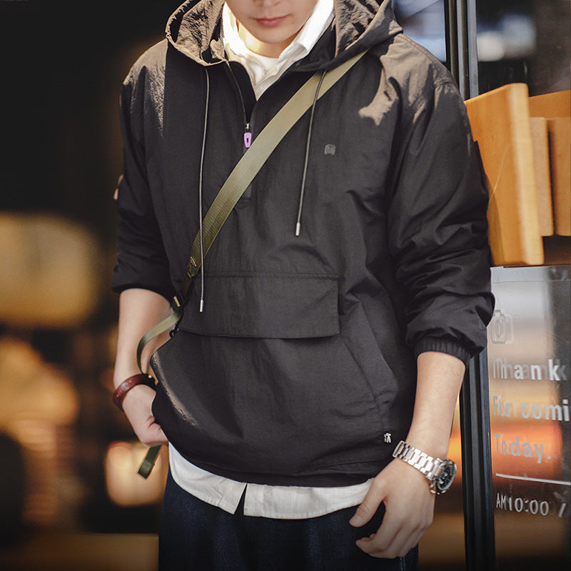 山系戶外半拉鏈連帽夾克衛衣運動風寬松休閑套頭外套