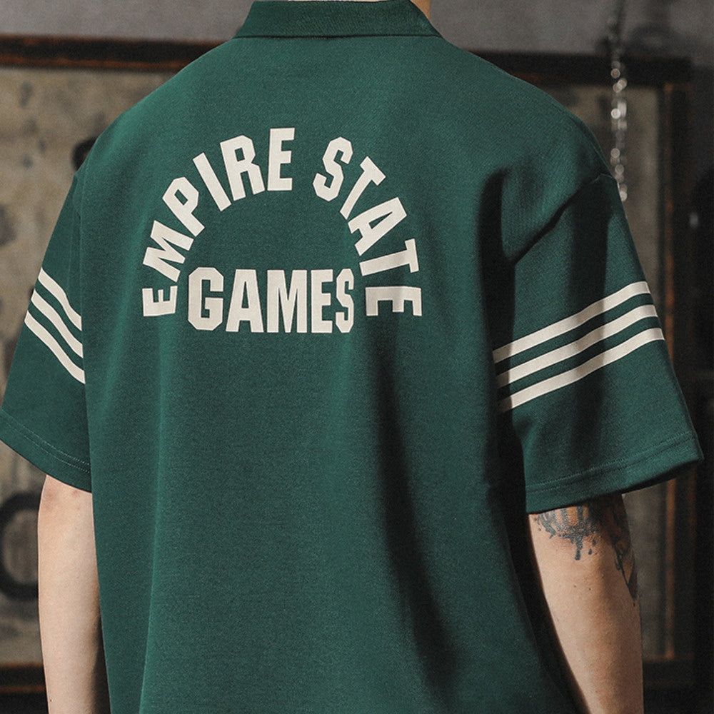 美式復古polo衫男短袖寬松字母印花學院風翻領半袖t恤男夏季新款