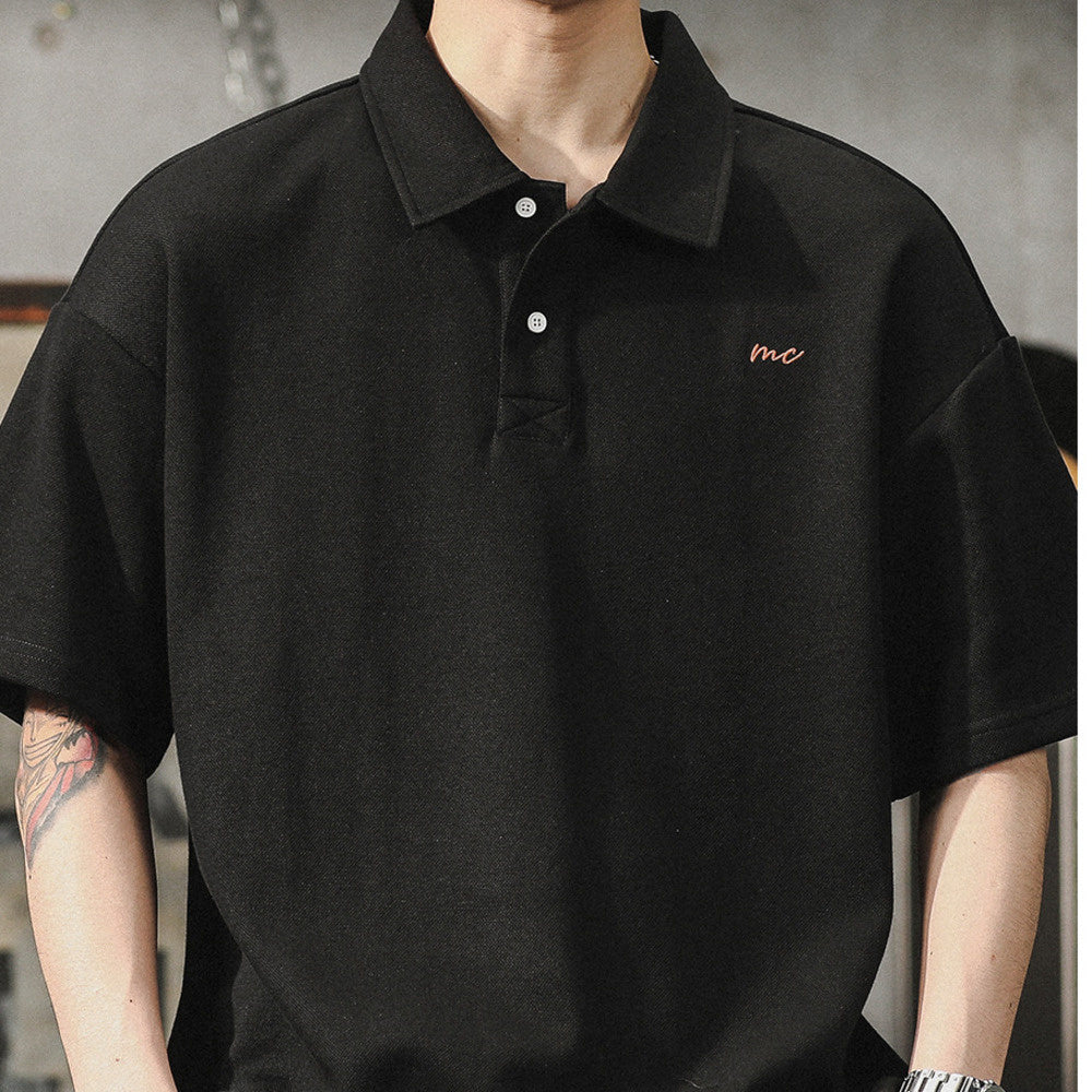 美式復古POLO衫男夏季簡約風男裝寬松大碼男士短袖T恤