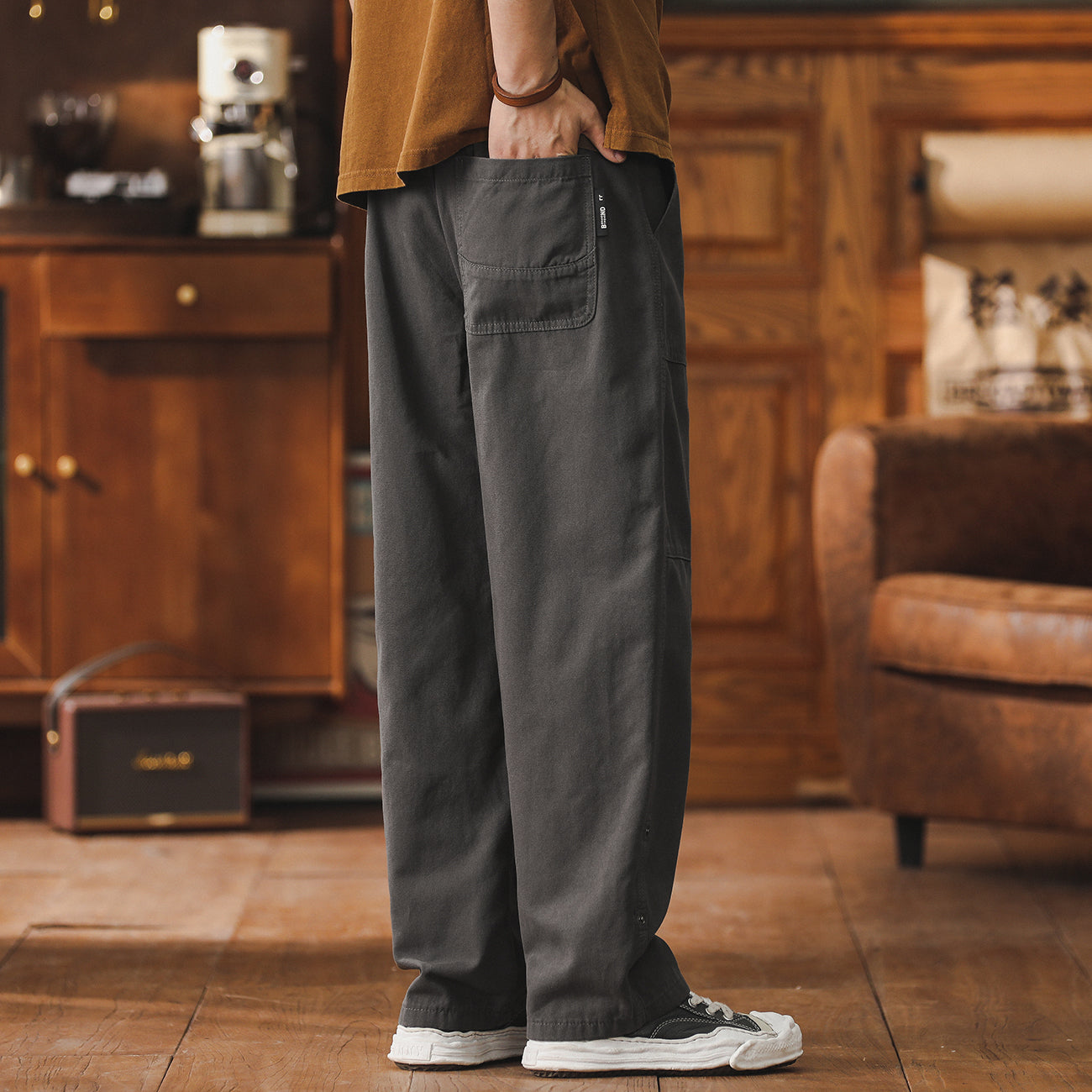 美式工裝褲子男潮牌春季寬松闊腿九分直筒褲復古休閑長褲